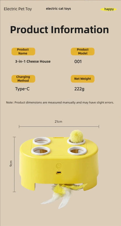 3-in-1 Interactive Cat Toy – Electric Whack-a-Mole Teaser Toy for Indoor Cats & Boredom Relief