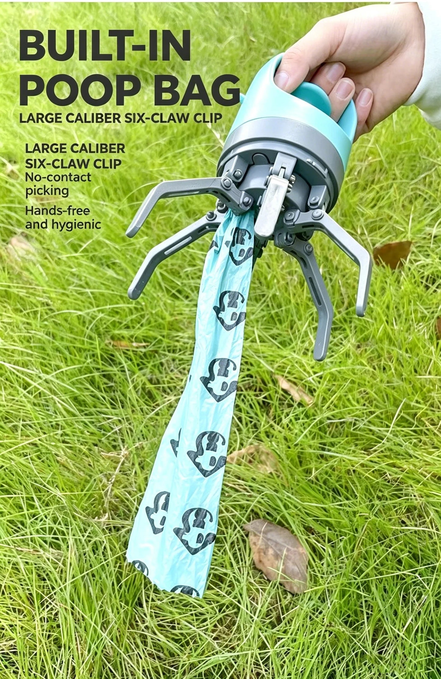 Portable Dog Pooper Scooper with Built-In Waste Bag – No-Touch Pet Poop Picker for Outdoor Walks & Backyard Cleanup