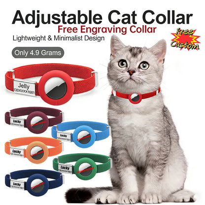 Personalized AirTag Cat Collar – Adjustable GPS Tracker Holder with Custom Name Tag