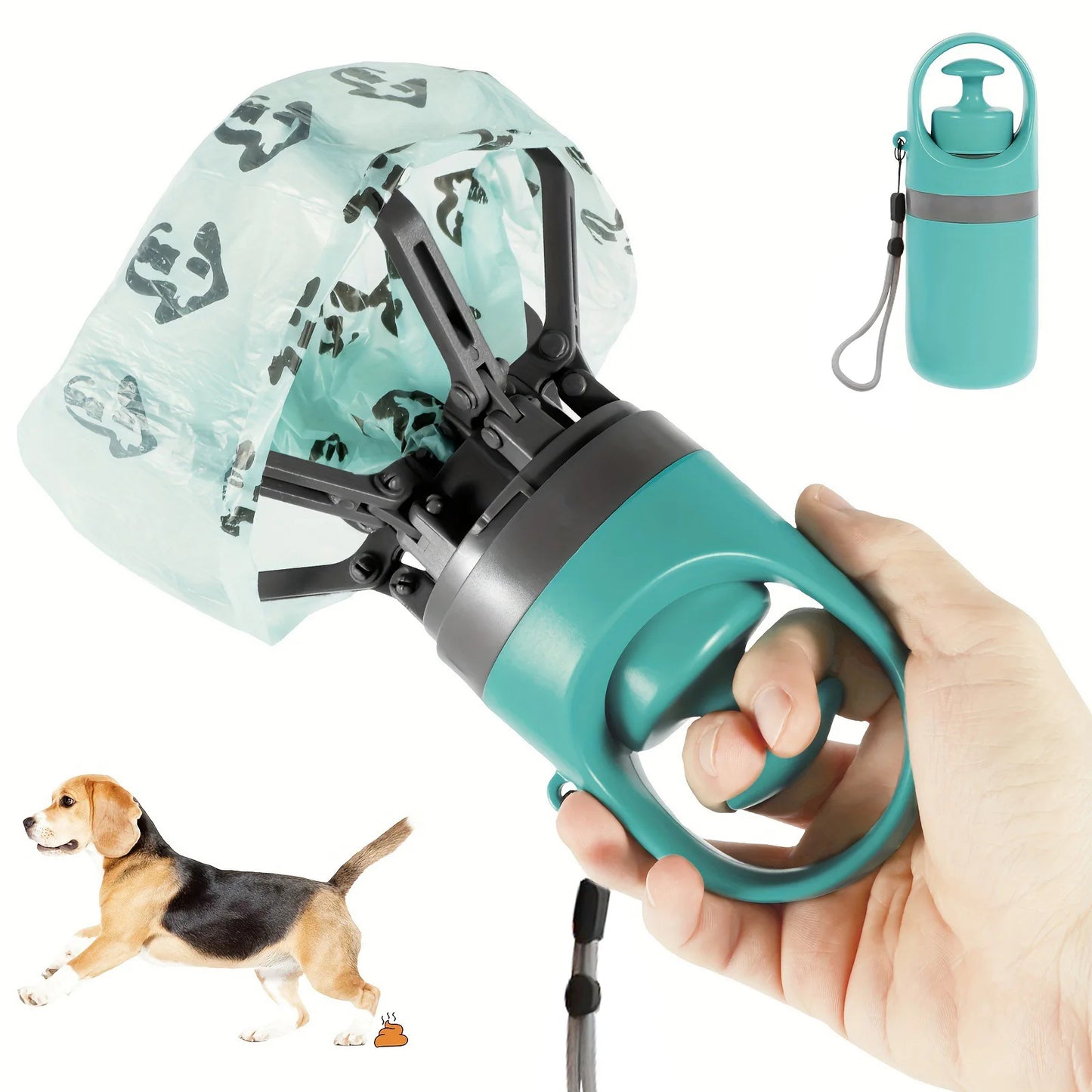 Portable Dog Pooper Scooper with Built-In Waste Bag – No-Touch Pet Poop Picker for Outdoor Walks & Backyard Cleanup