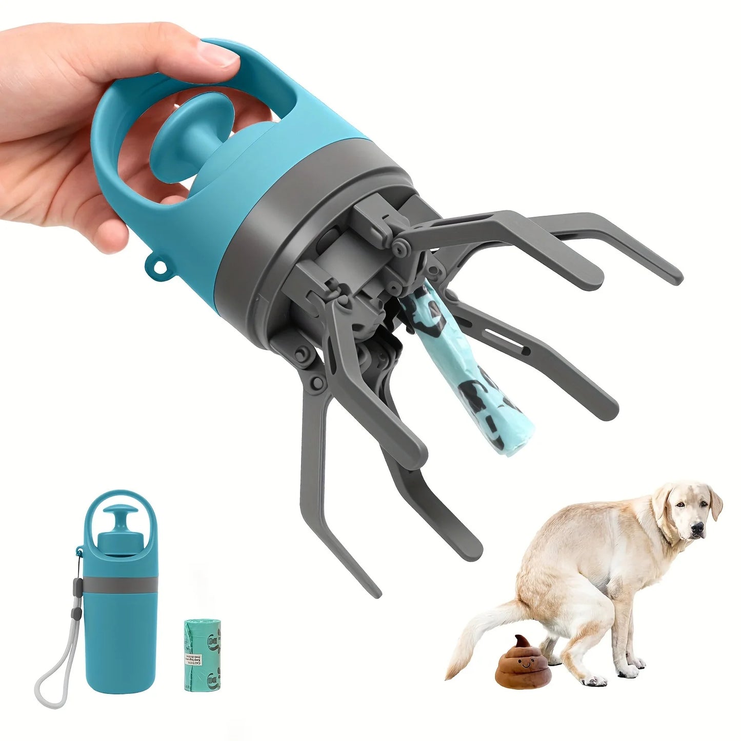 Portable Dog Pooper Scooper with Built-In Waste Bag – No-Touch Pet Poop Picker for Outdoor Walks & Backyard Cleanup