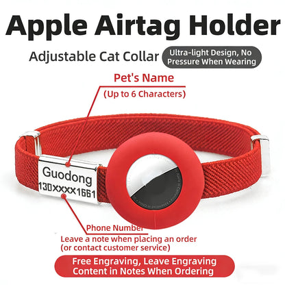 Personalized AirTag Cat Collar – Adjustable GPS Tracker Holder with Custom Name Tag
