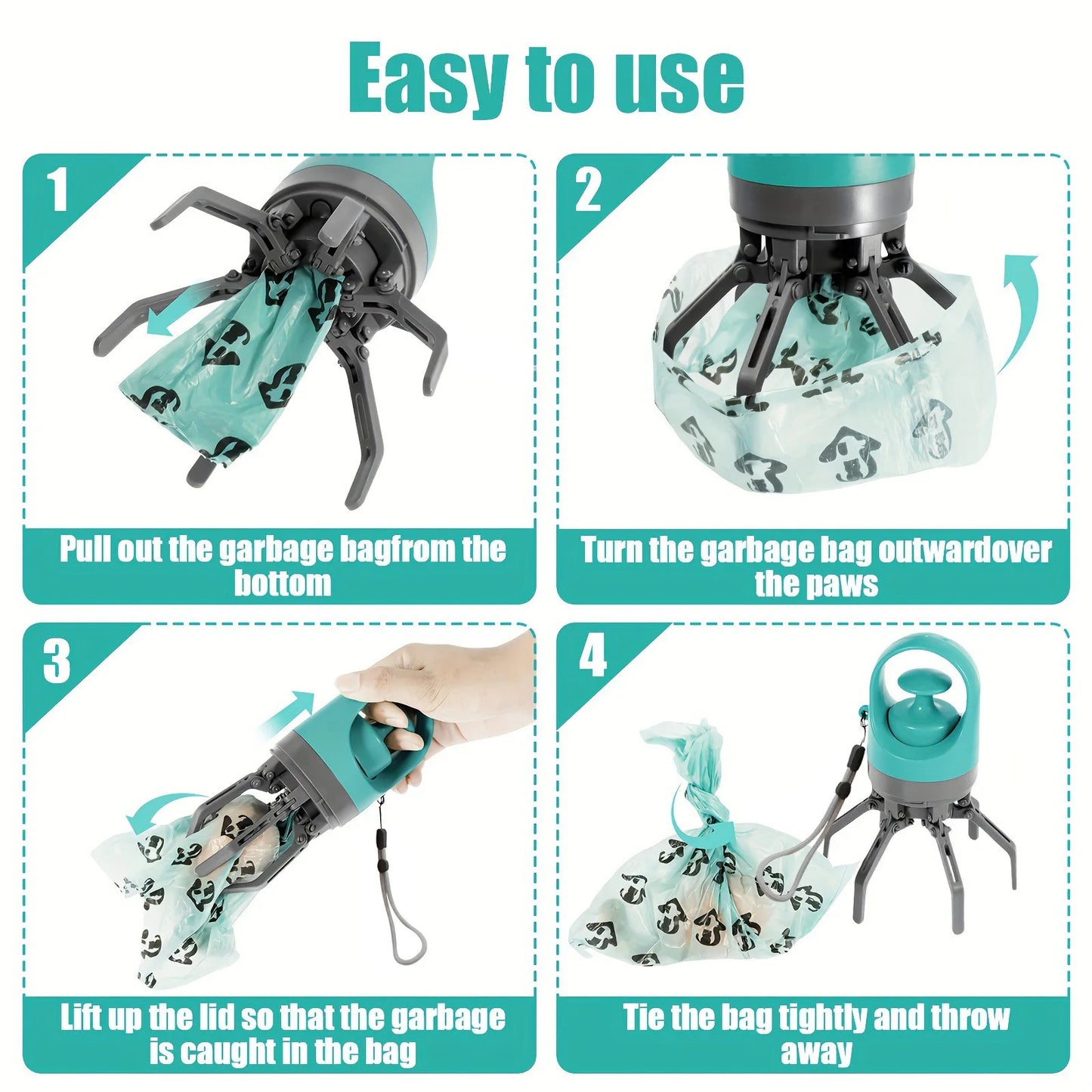 Portable Dog Pooper Scooper with Built-In Waste Bag – No-Touch Pet Poop Picker for Outdoor Walks & Backyard Cleanup