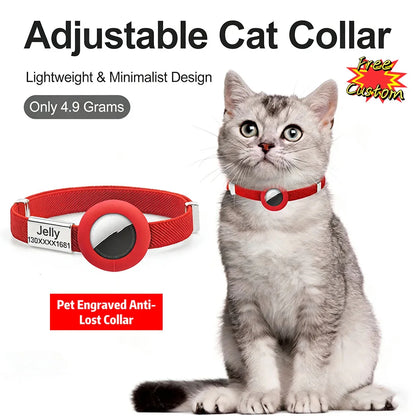 Personalized AirTag Cat Collar – Adjustable GPS Tracker Holder with Custom Name Tag