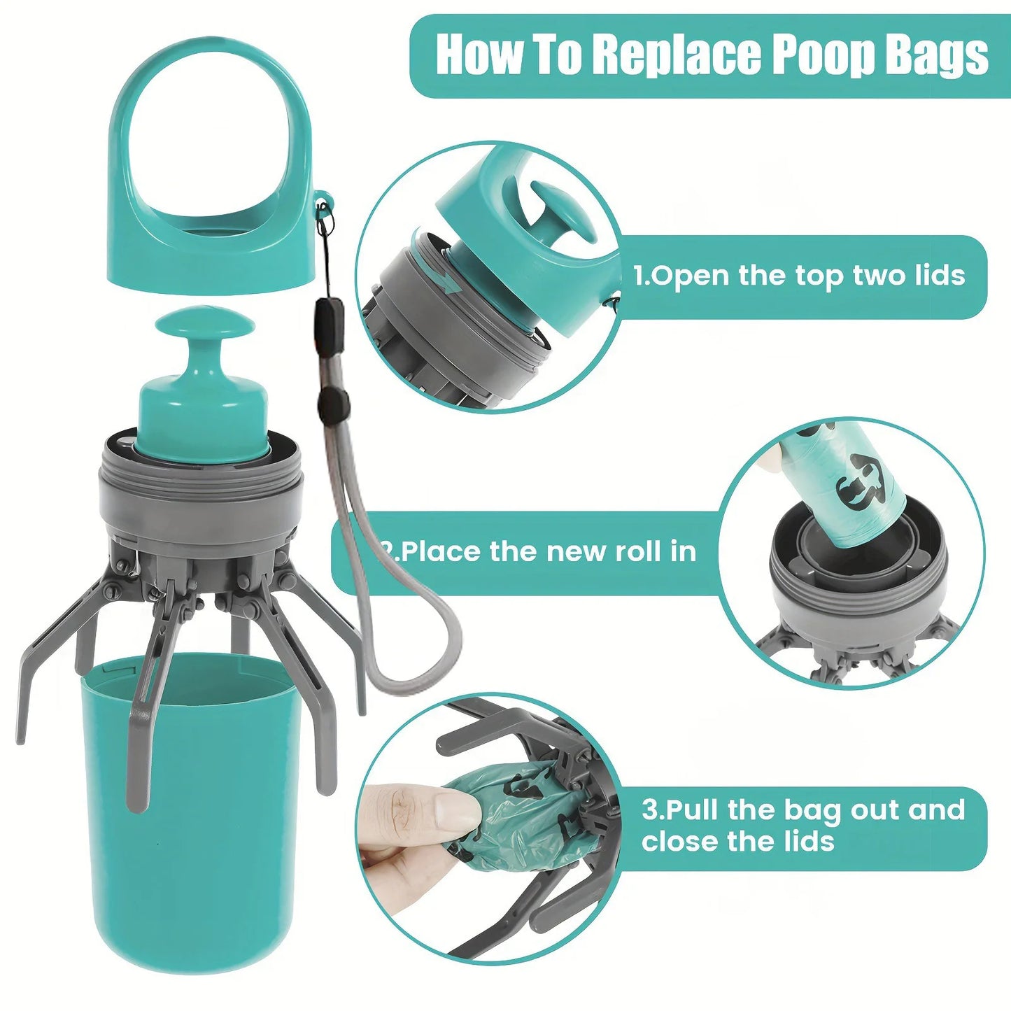 Portable Dog Pooper Scooper with Built-In Waste Bag – No-Touch Pet Poop Picker for Outdoor Walks & Backyard Cleanup