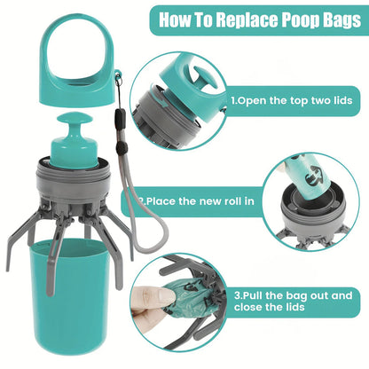 Portable Dog Pooper Scooper with Built-In Waste Bag – No-Touch Pet Poop Picker for Outdoor Walks & Backyard Cleanup