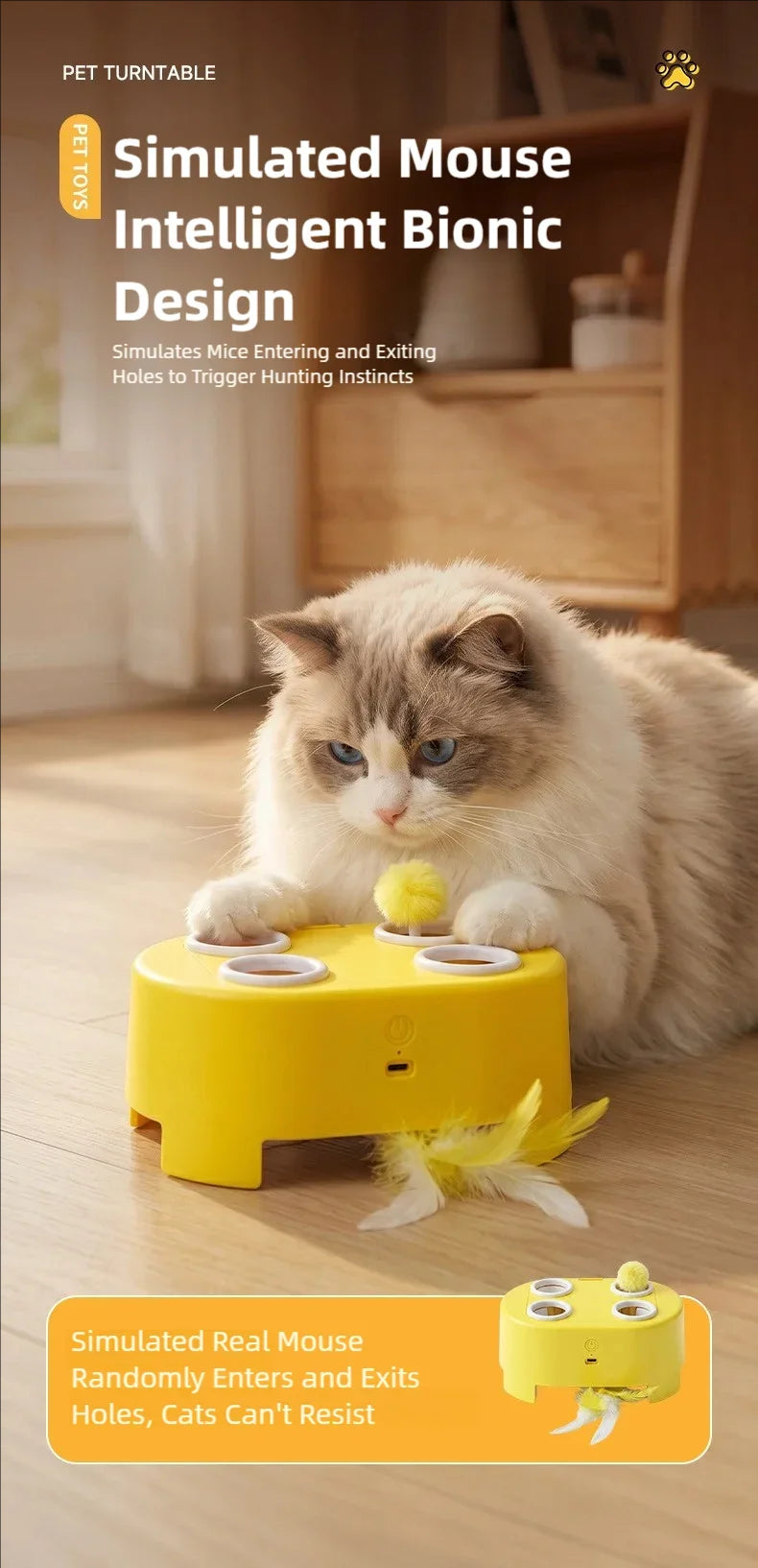 3-in-1 Interactive Cat Toy – Electric Whack-a-Mole Teaser Toy for Indoor Cats & Boredom Relief