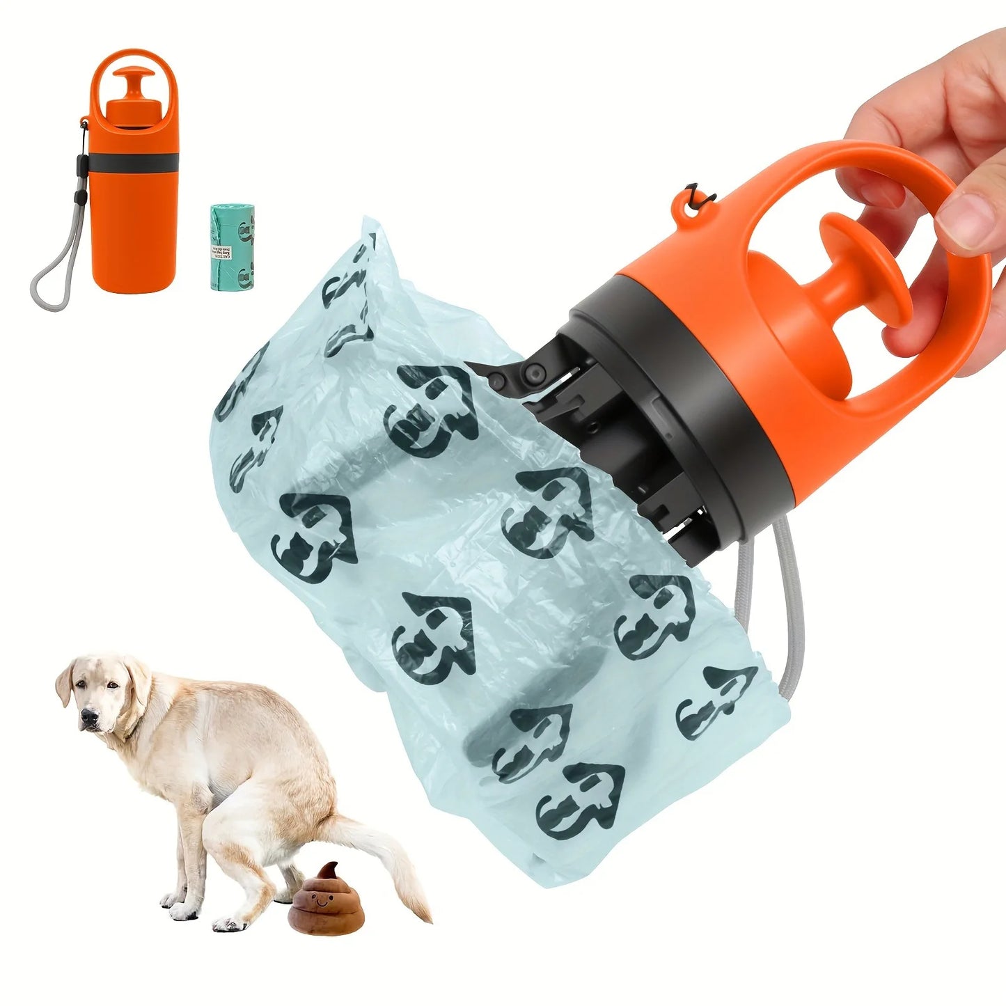 Portable Dog Pooper Scooper with Built-In Waste Bag – No-Touch Pet Poop Picker for Outdoor Walks & Backyard Cleanup