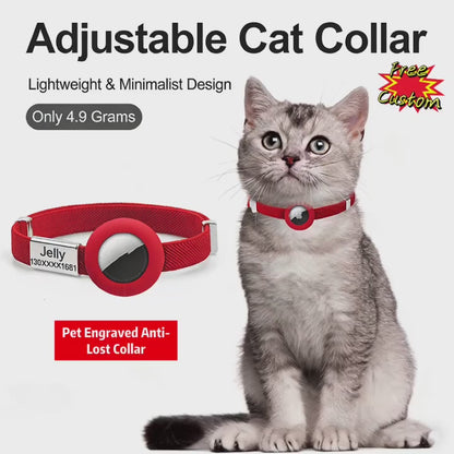 Personalized AirTag Cat Collar – Adjustable GPS Tracker Holder with Custom Name Tag